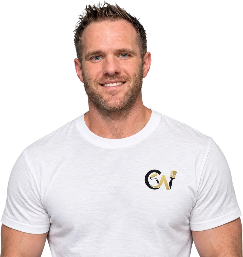 Casey Wissink, owner of CW Paint, wearing a CW Paint T-shirt